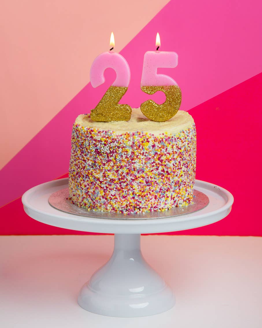 Pink and Gold Glitter Number 0-9 Candles