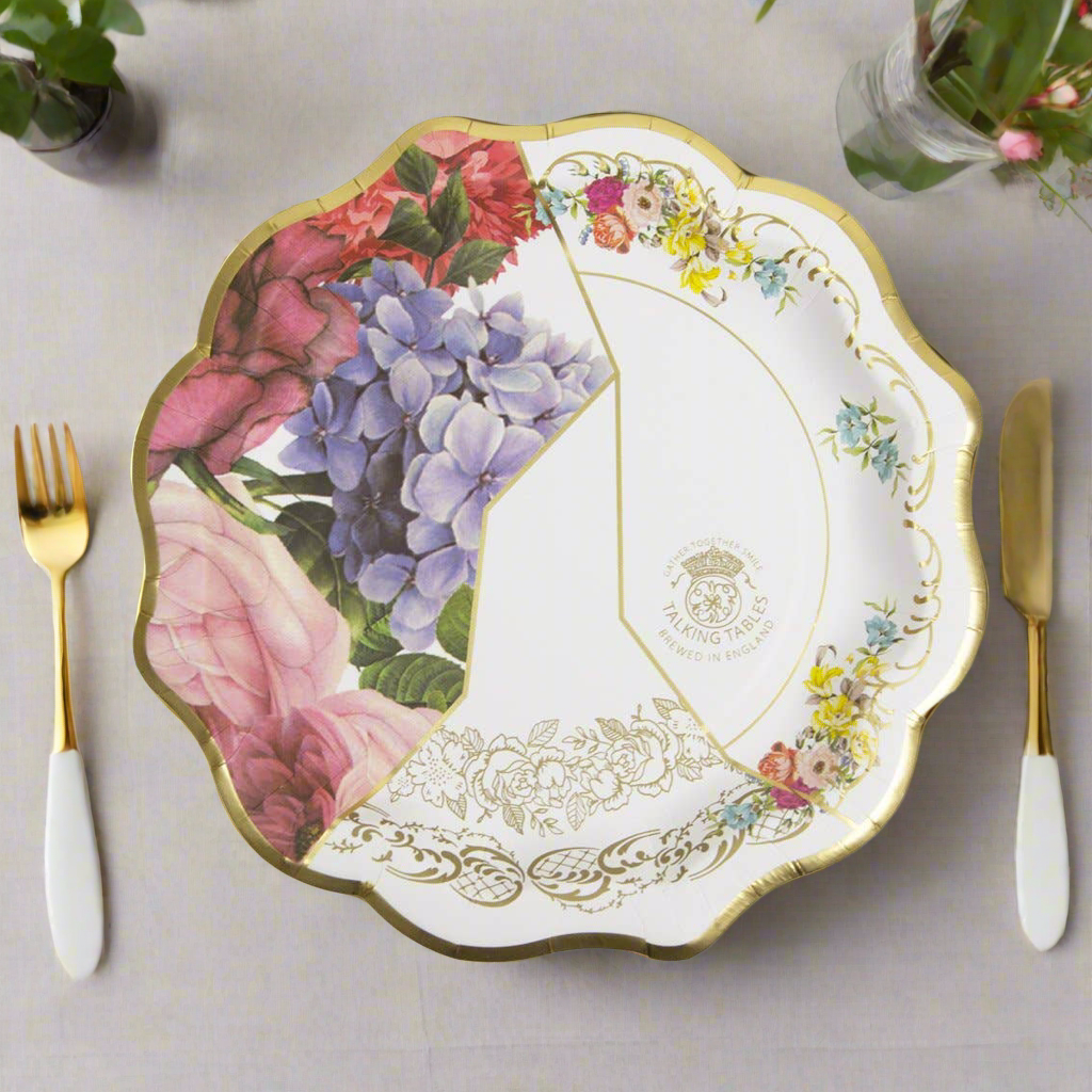 Kintsugi Style Floral Paper Plates - 12 Pack