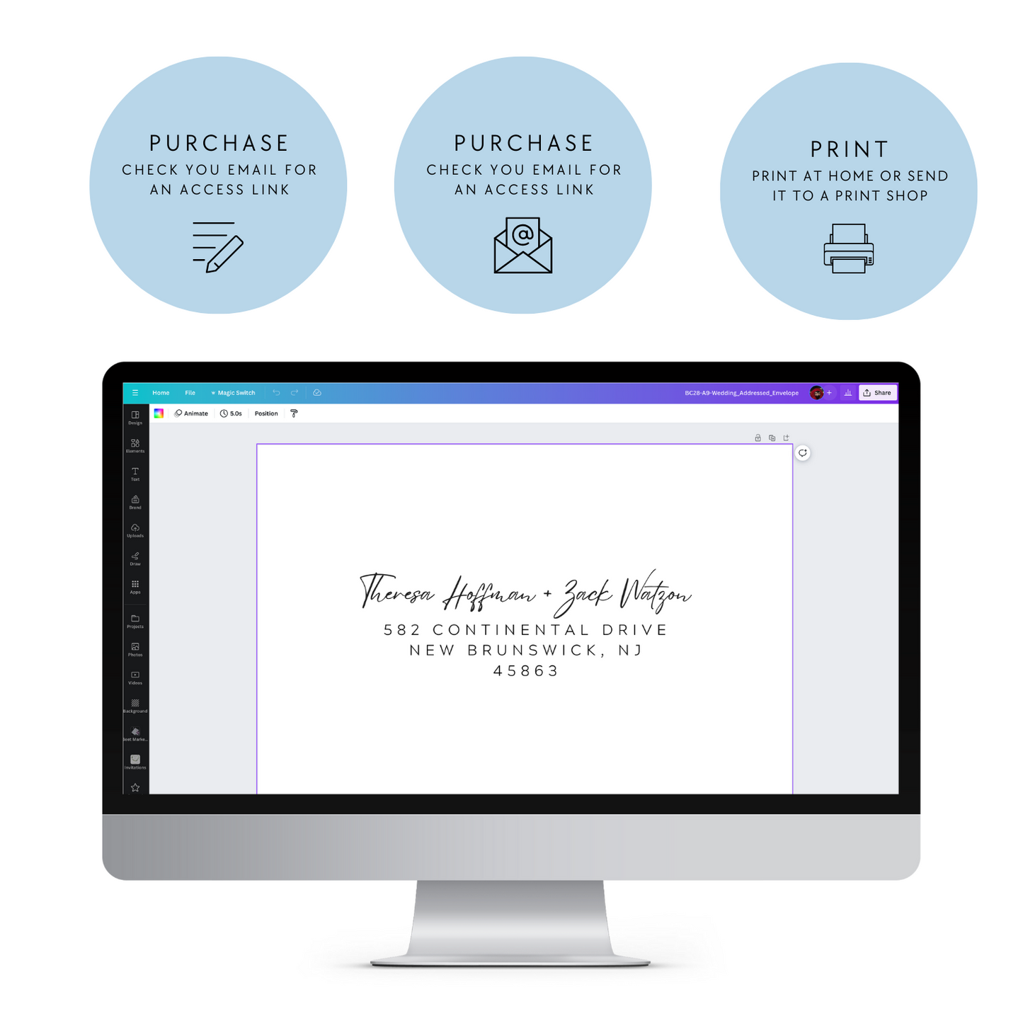 Fountain Pen Addressed Wedding Envelope A9 Canva Template