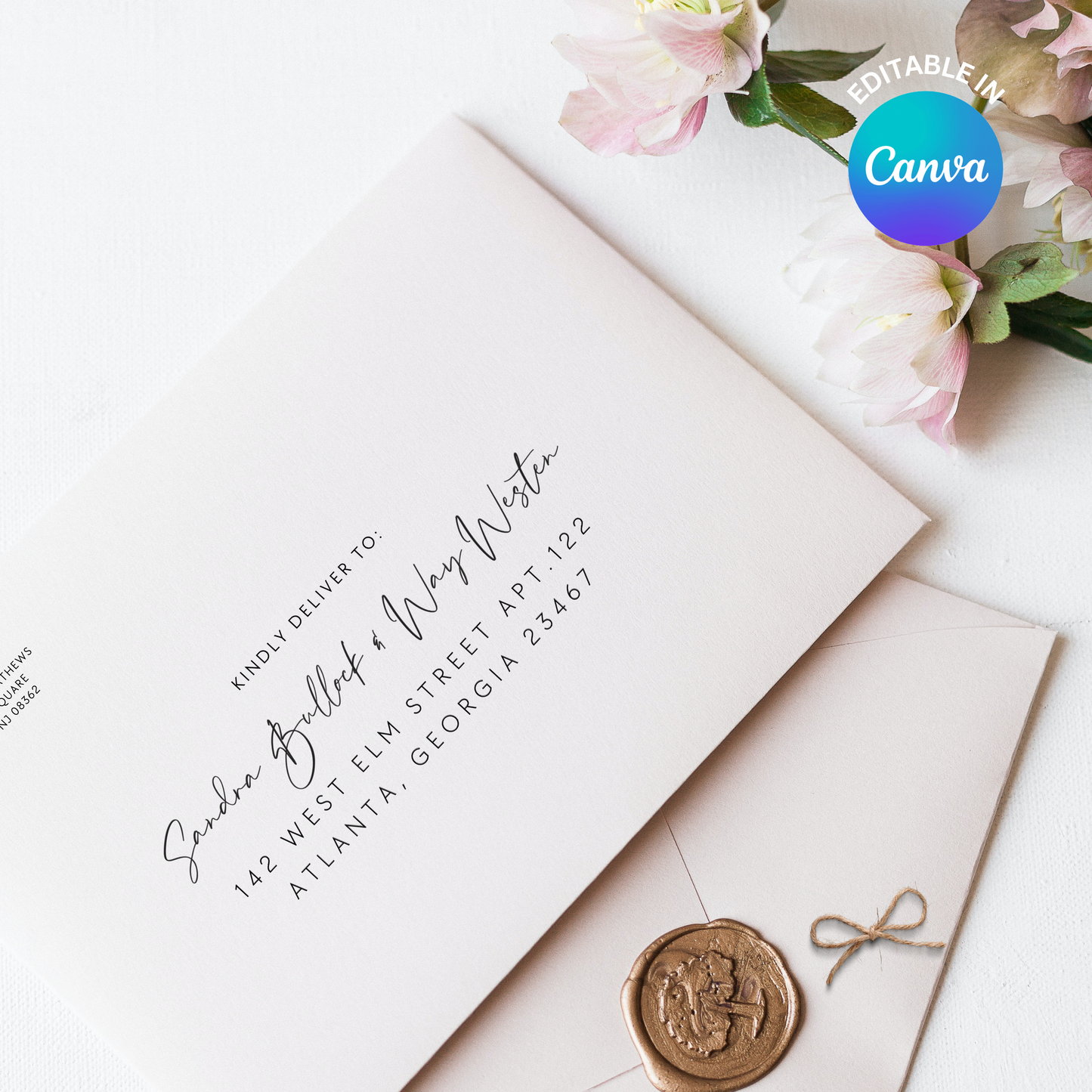 Birdsong Addressed Wedding Envelope A9 Canva Template