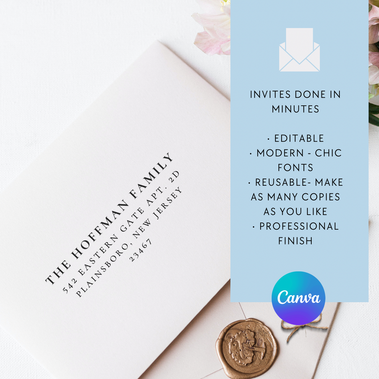 Regal Serif Addressed Wedding Envelope A9 Canva Template