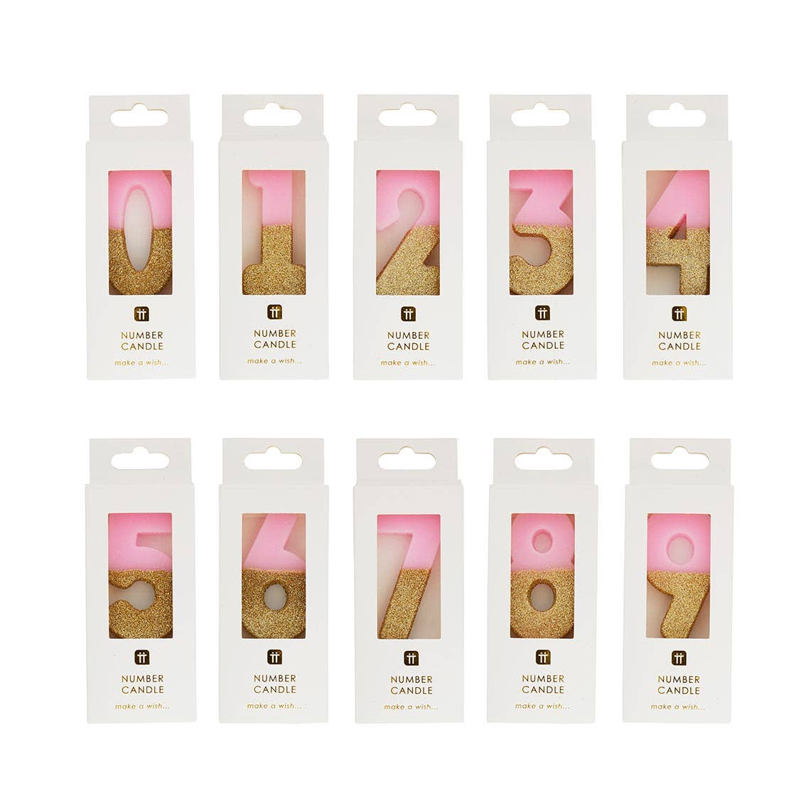 Pink and Gold Glitter Number 0-9 Candles