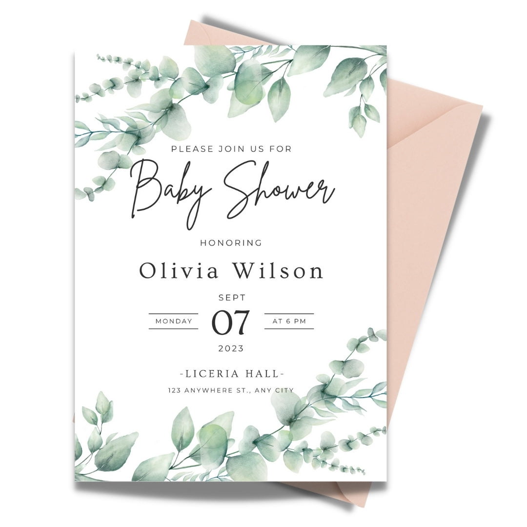 Watercolor Soft Eucalyptus Baby Shower