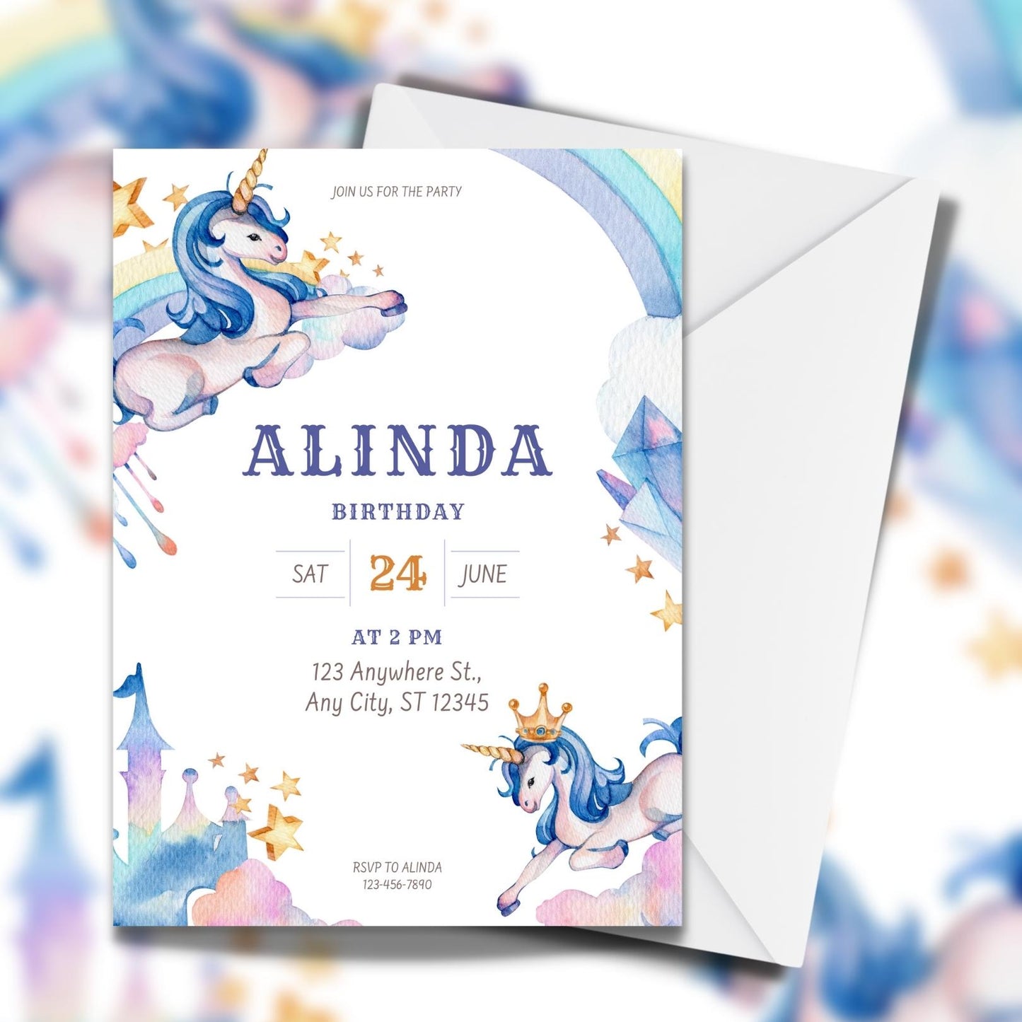 Watercolor Unicorn Crystal Palace Invitation