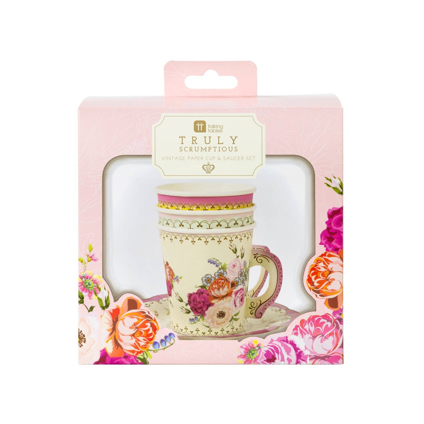 Vintage Paper Teacups and Saucers Set - 12 Pack