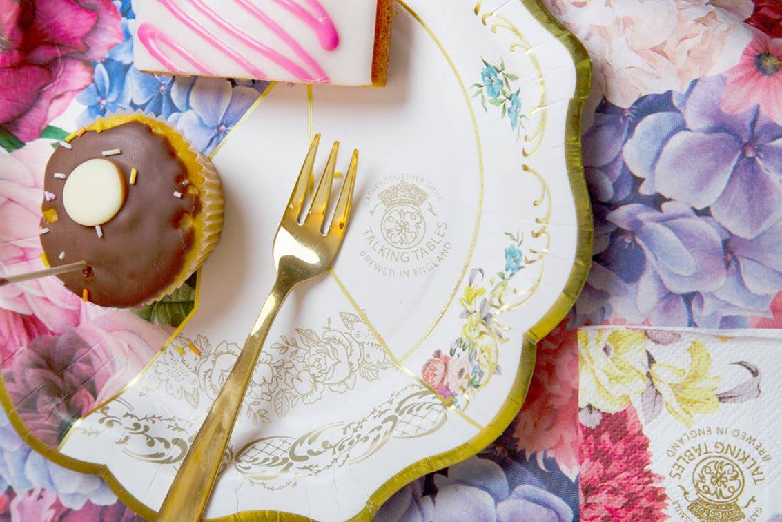 Kintsugi Style Floral Paper Plates - 12 Pack