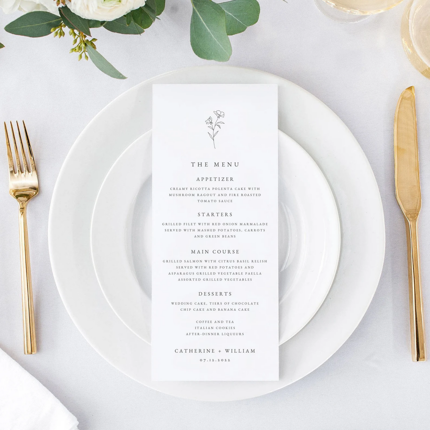 Botanical Wedding Menu 4x9 Dinner Menu