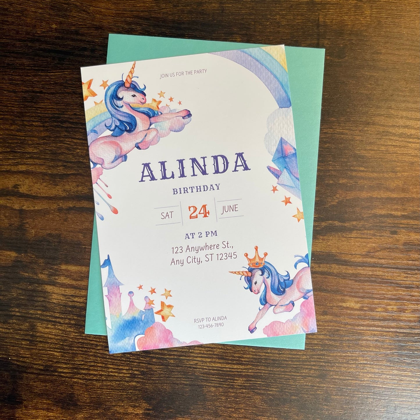 Watercolor Unicorn Crystal Palace Invitation