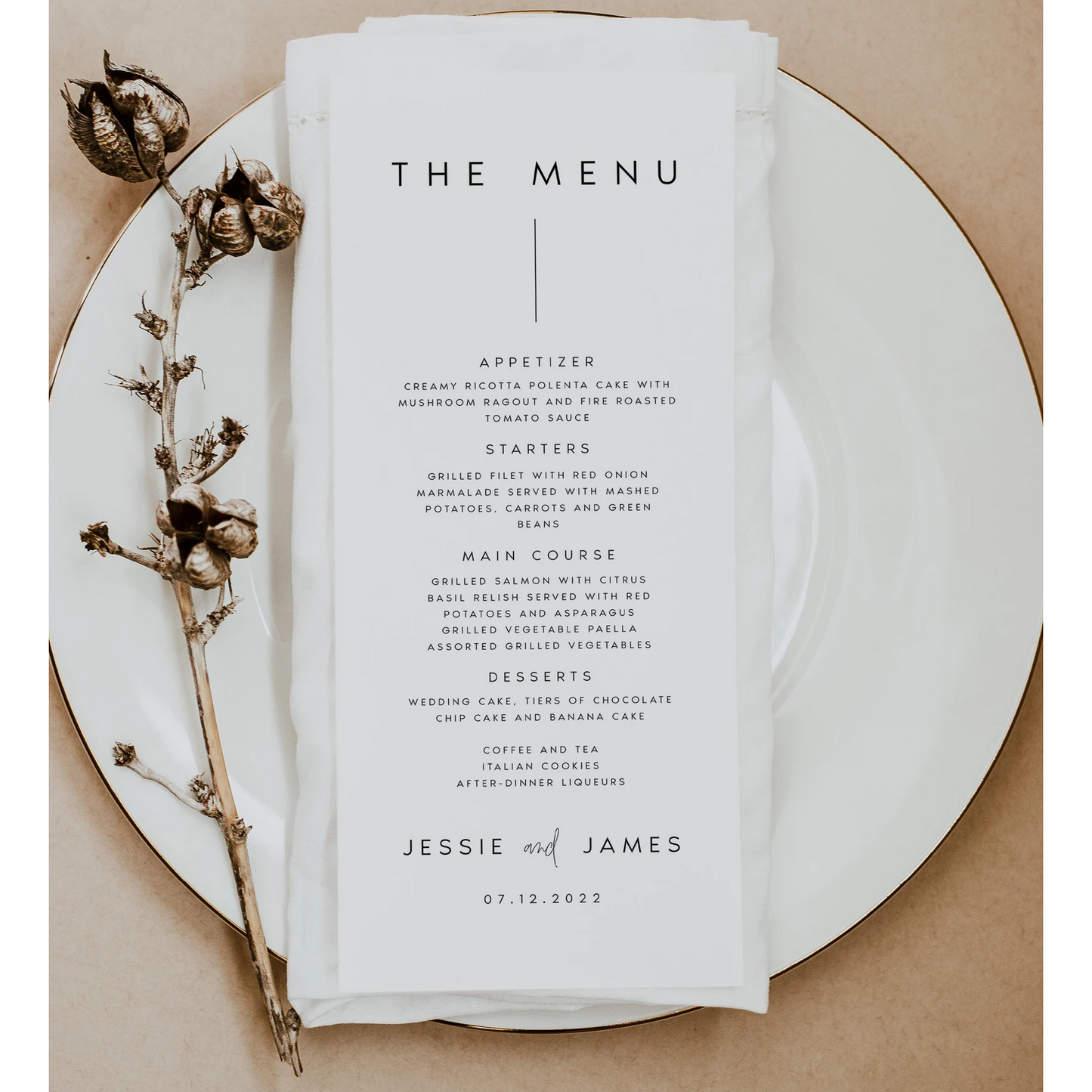 Minimalist Wedding Menu 4x9 Dinner Menu