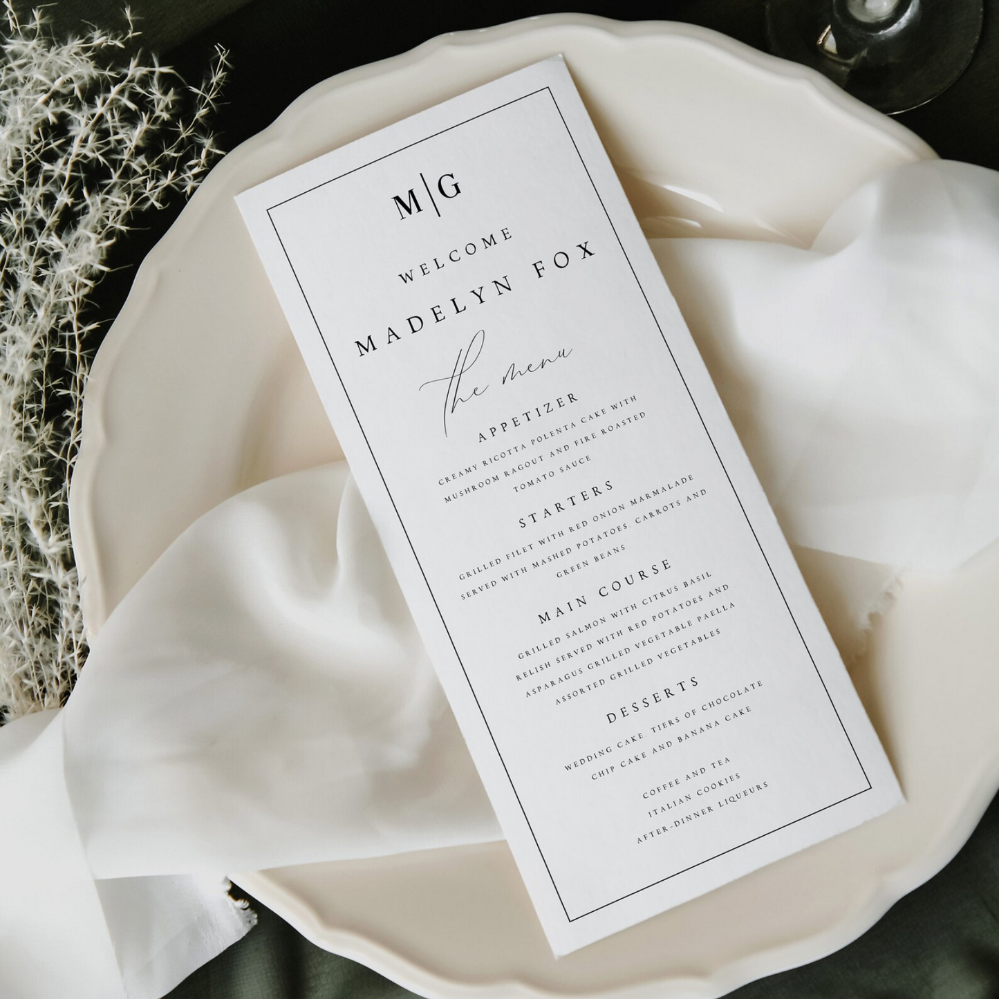 Modern Script Wedding Menu 4x9 Dinner Menu