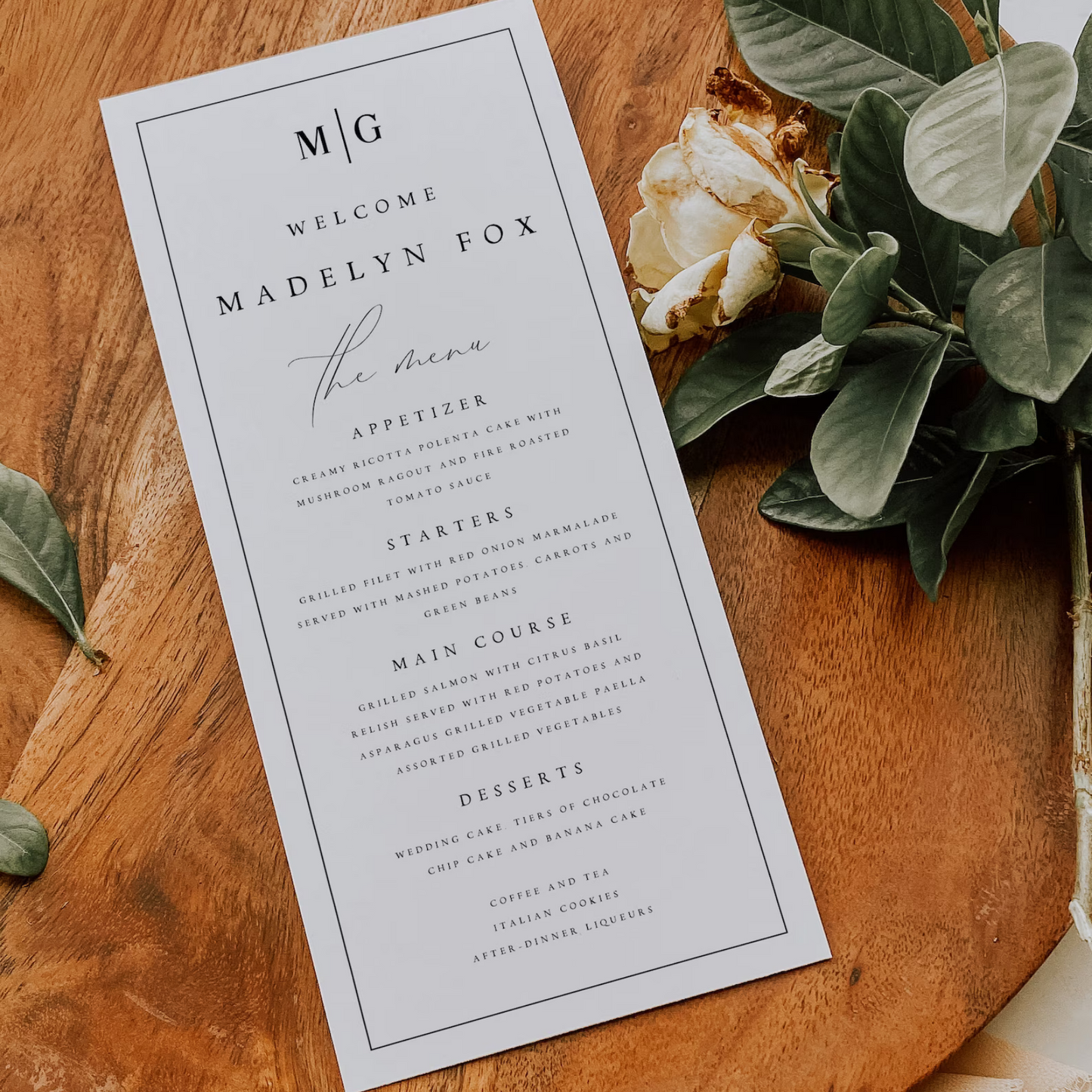 Modern Script Wedding Menu 4x9 Dinner Menu