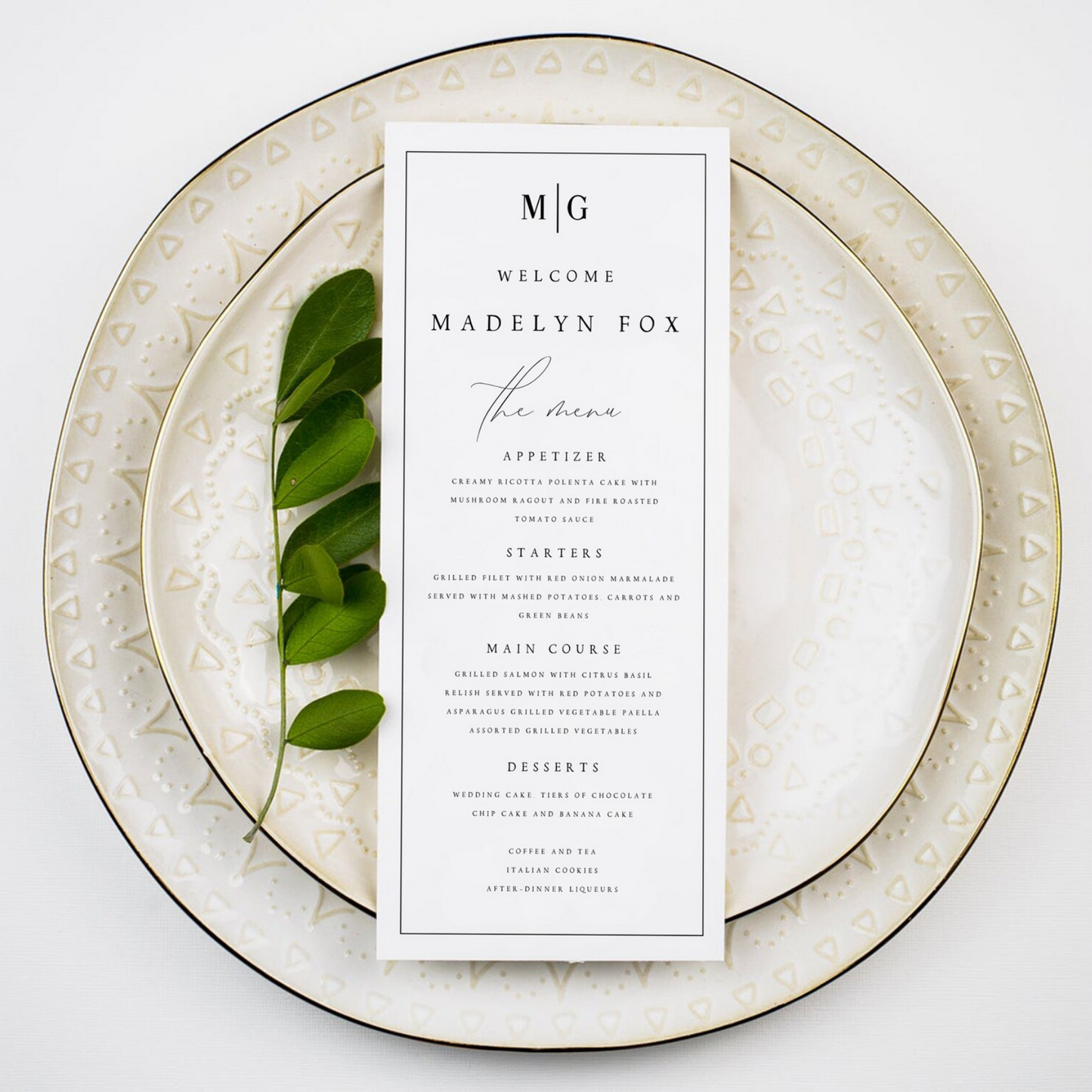 Modern Script Wedding Menu 4x9 Dinner Menu