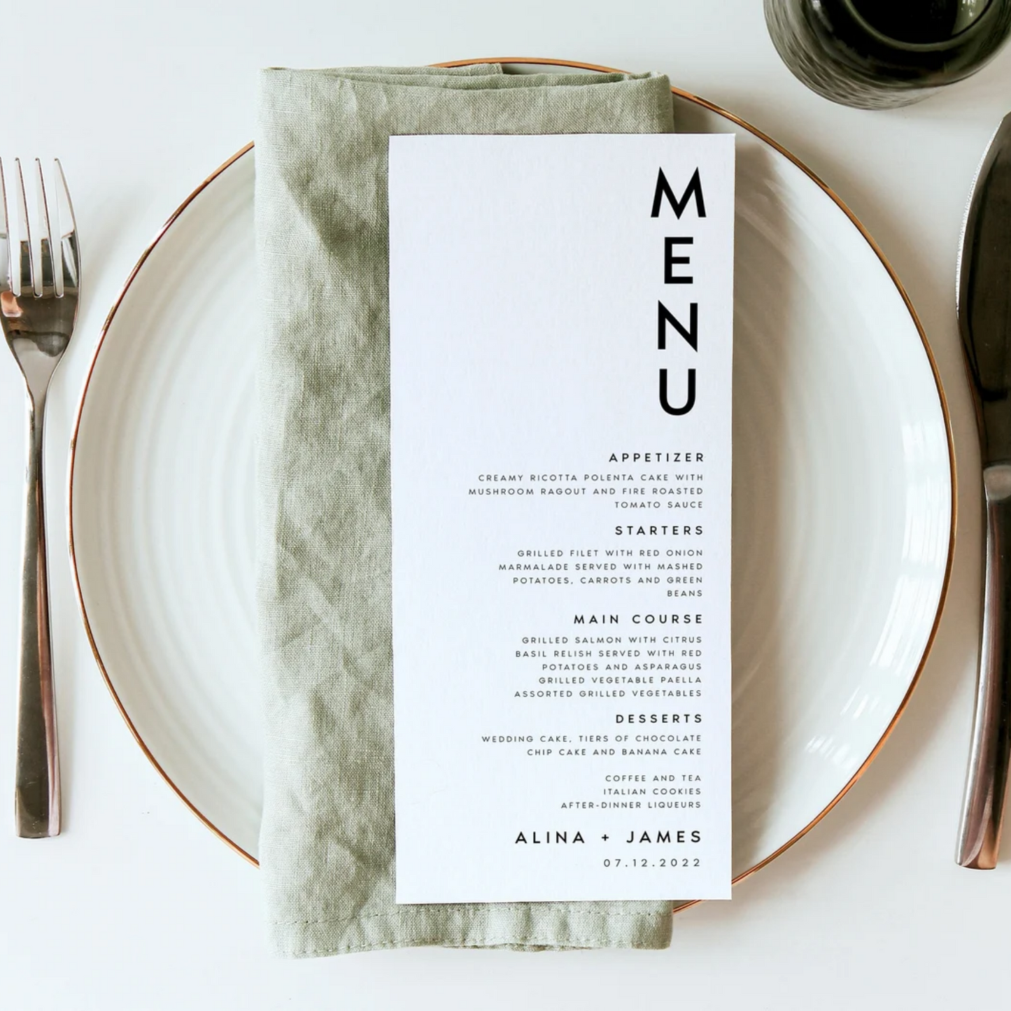 Modern Wedding Menu 4x9 Dinner Menu