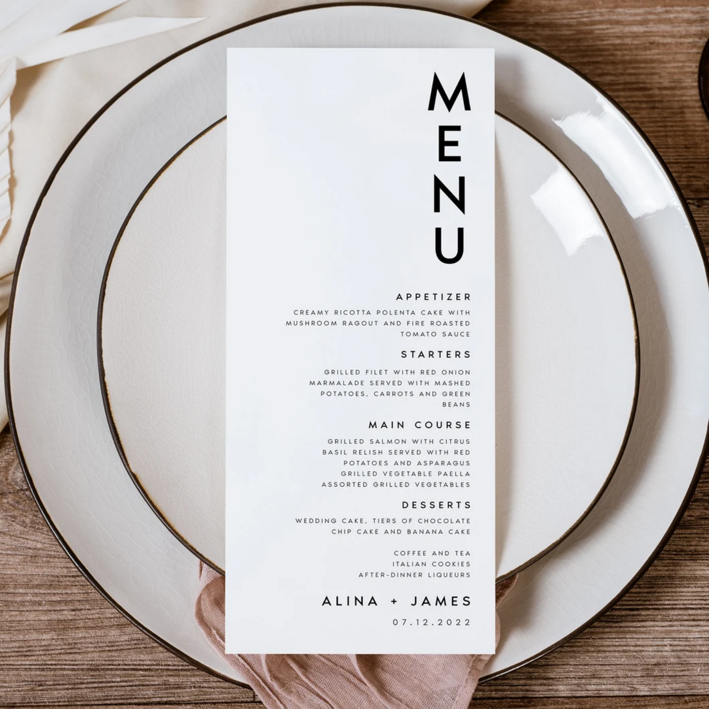 Modern Wedding Menu 4x9 Dinner Menu