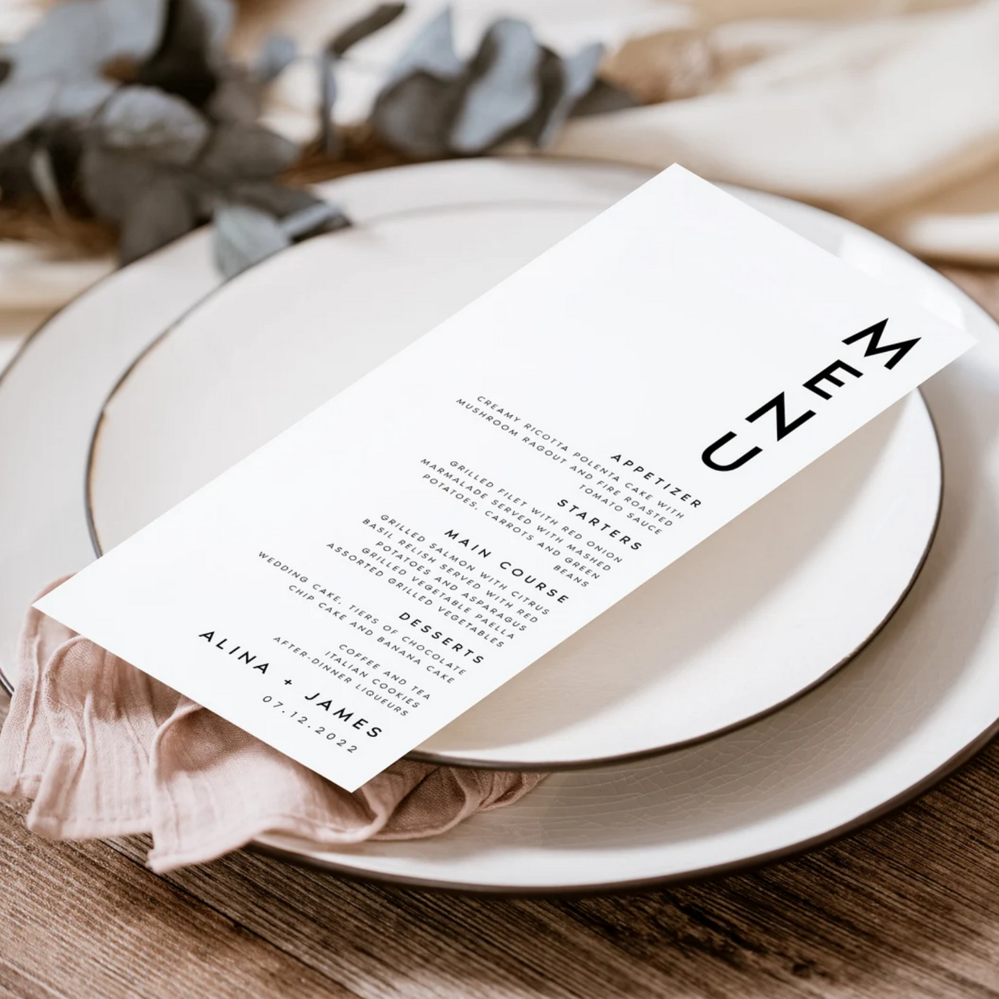 Modern Wedding Menu 4x9 Dinner Menu