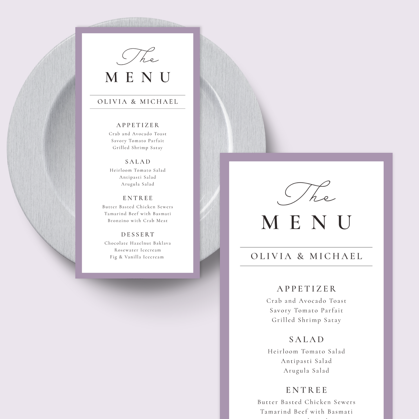 Sophisticated Soft Color Border Wedding Menus