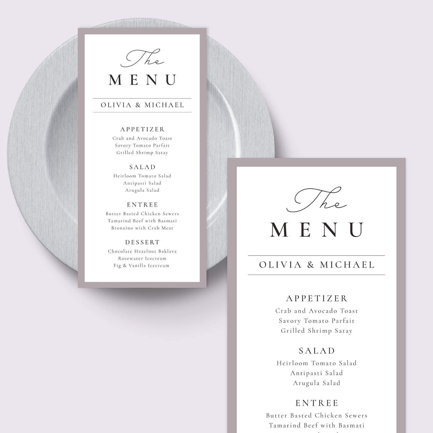 Sophisticated Soft Color Border Wedding Menus