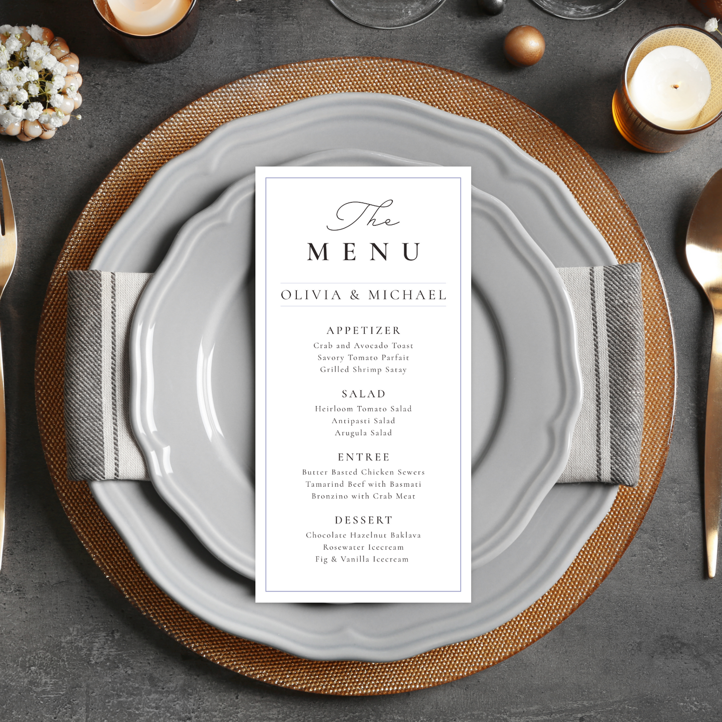 Classic Thin Border 4x9 Dinner Menu
