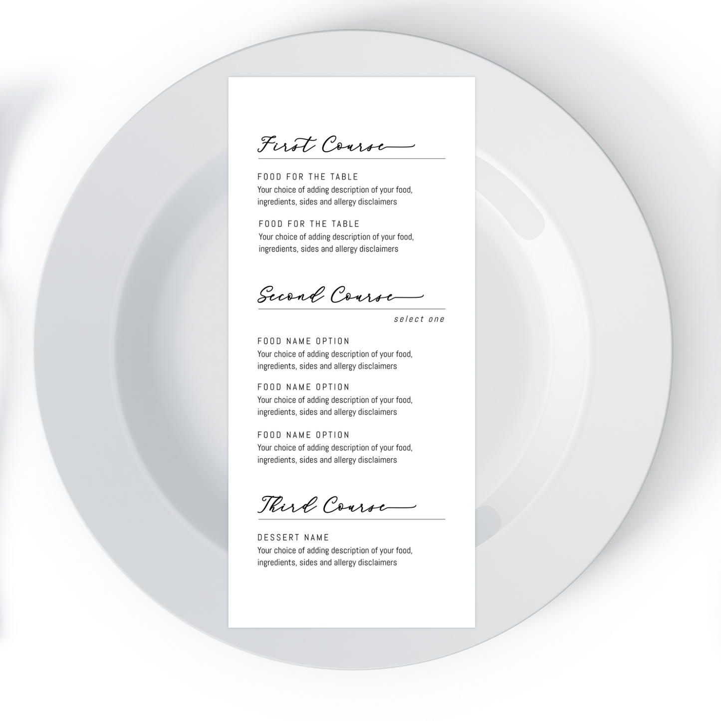 Contemporary Event Dinner Menu 4x9 Menu Card Modern Menu