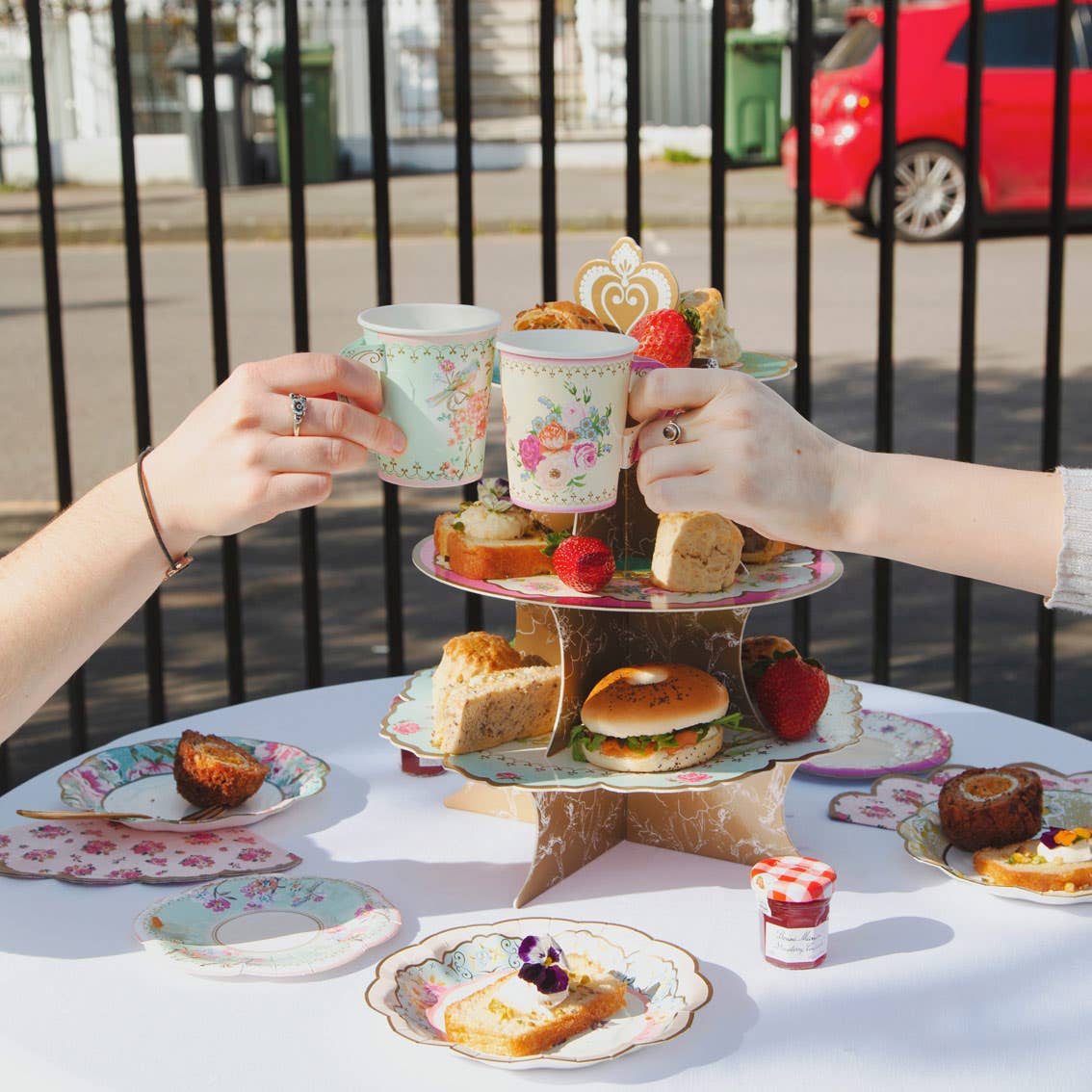 Vintage Paper Teacups and Saucers Set - 12 Pack