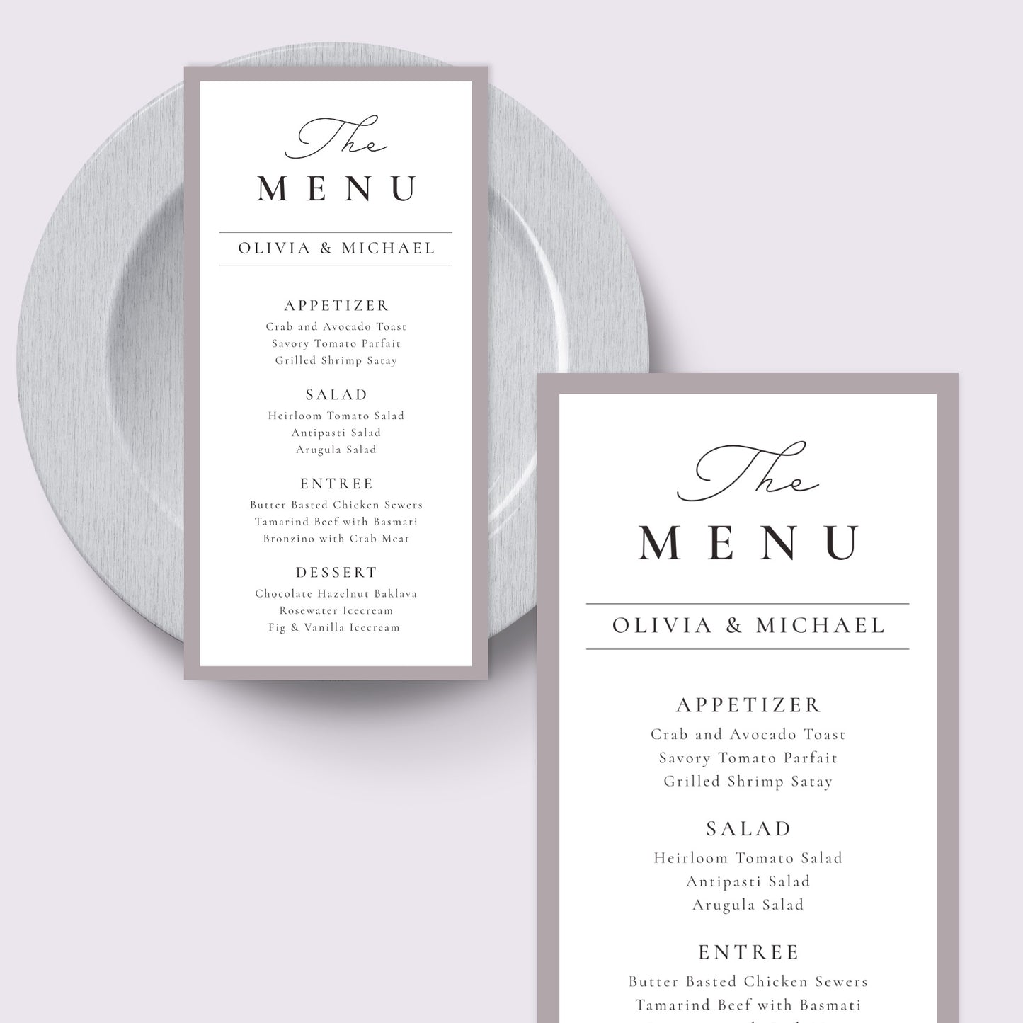 Elegant Wedding 4x9 Dinner Menu
