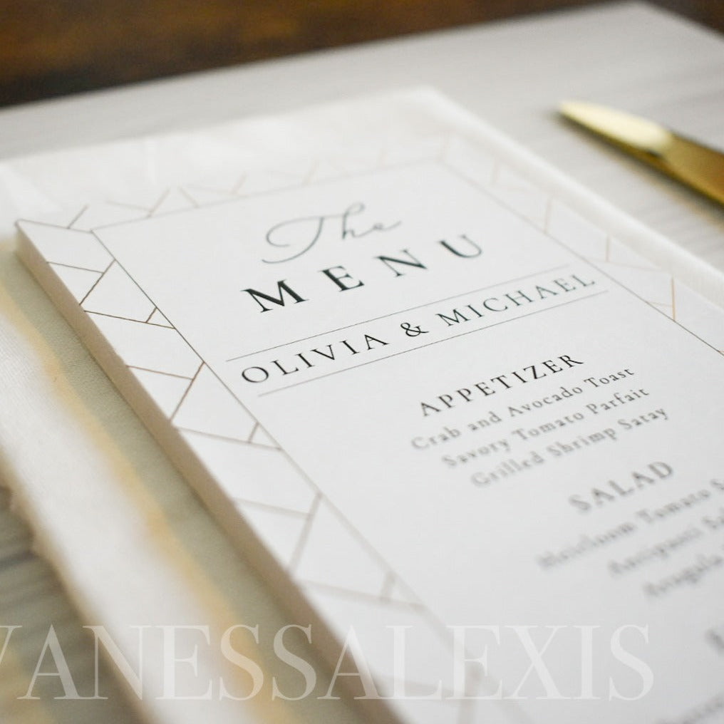 Ornate Gold Wedding Hotel 4x9 Menu Card Modern Menu