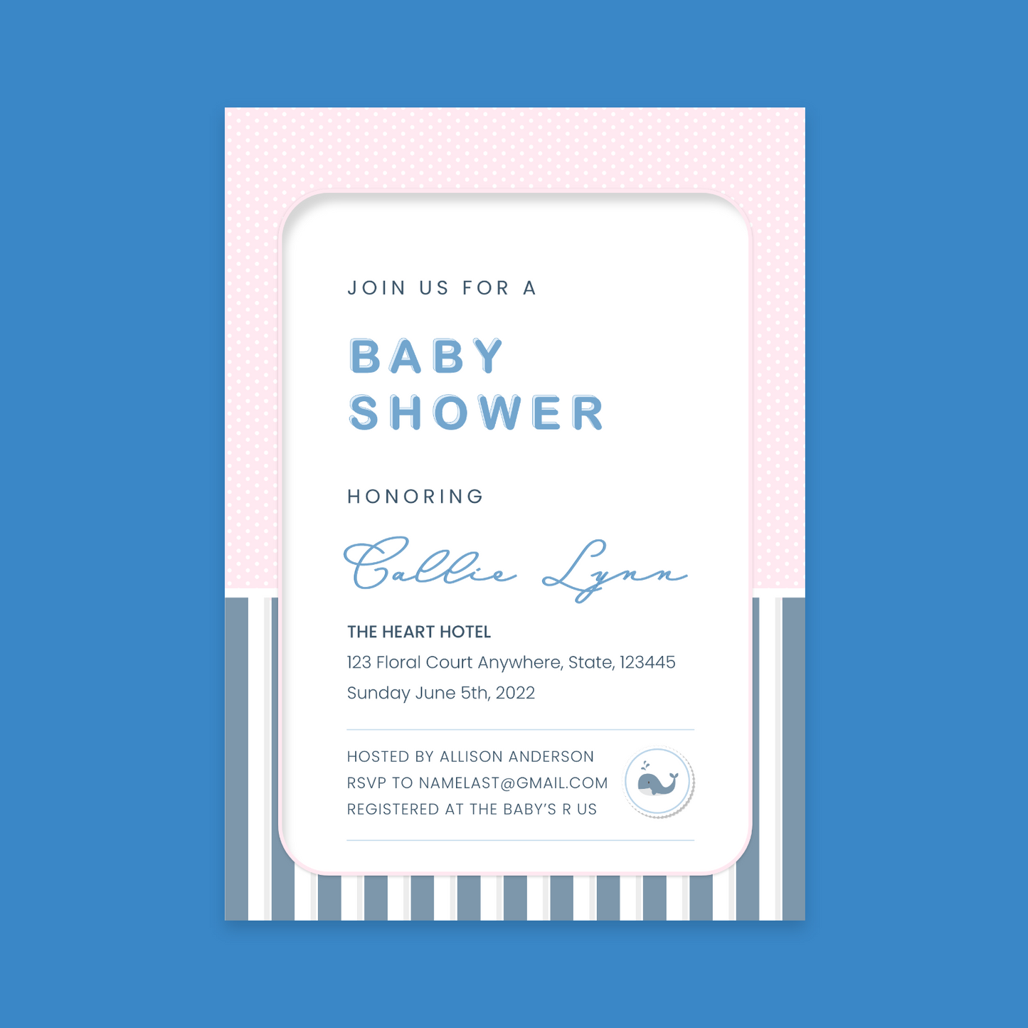 Nautical Baby Whale Baby Shower Invitation