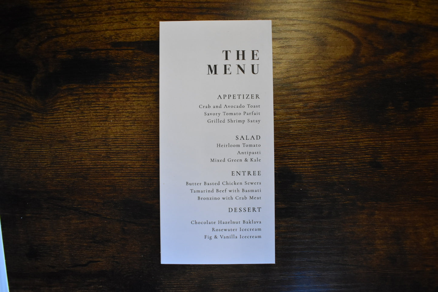 Minimalist Wedding Menu Card Modern Menu