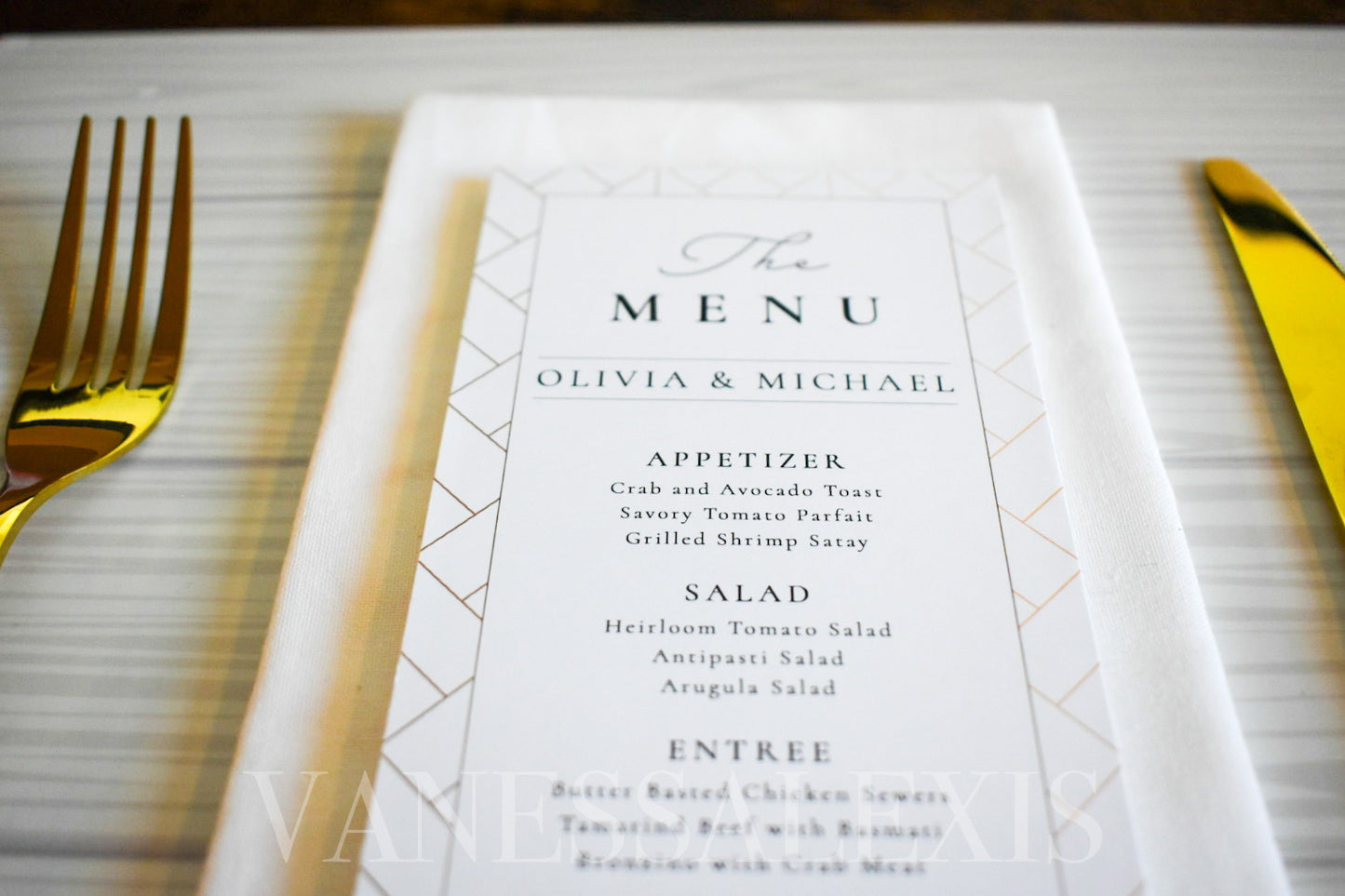 Ornate Gold Wedding Hotel 4x9 Menu Card Modern Menu