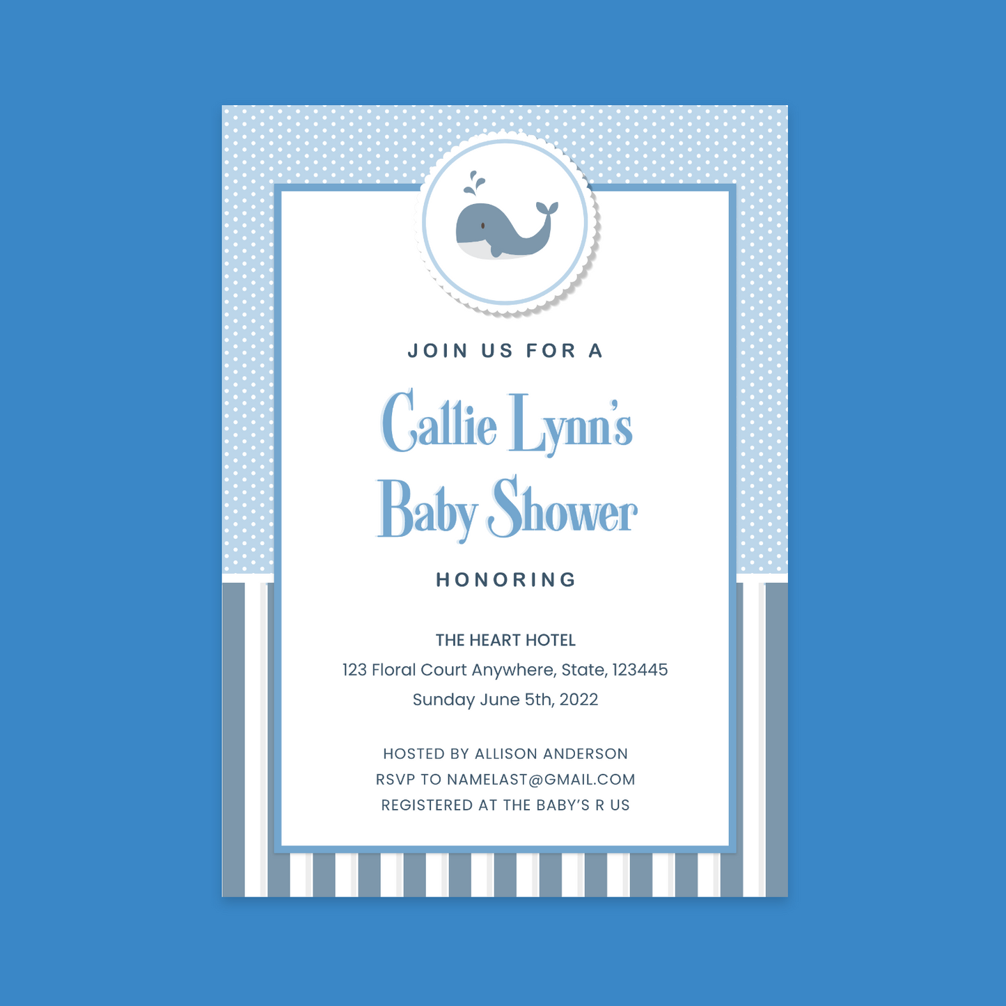 Nautical Baby Whale Baby Shower Invitation