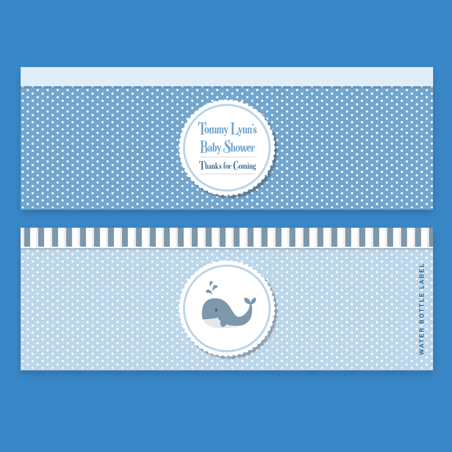 Nautical Baby Whale Water Bottle Labels