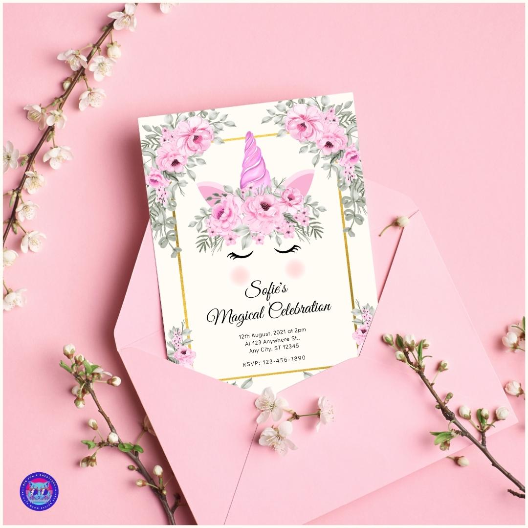 Elegant Unicorn Birthday Card with Envelope