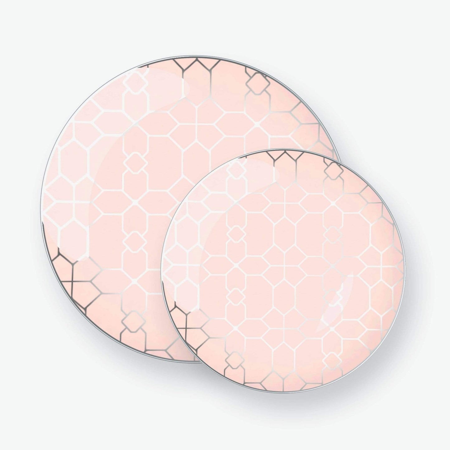Round Blush • Silver Pattern Plastic Plates | 10 Pack
