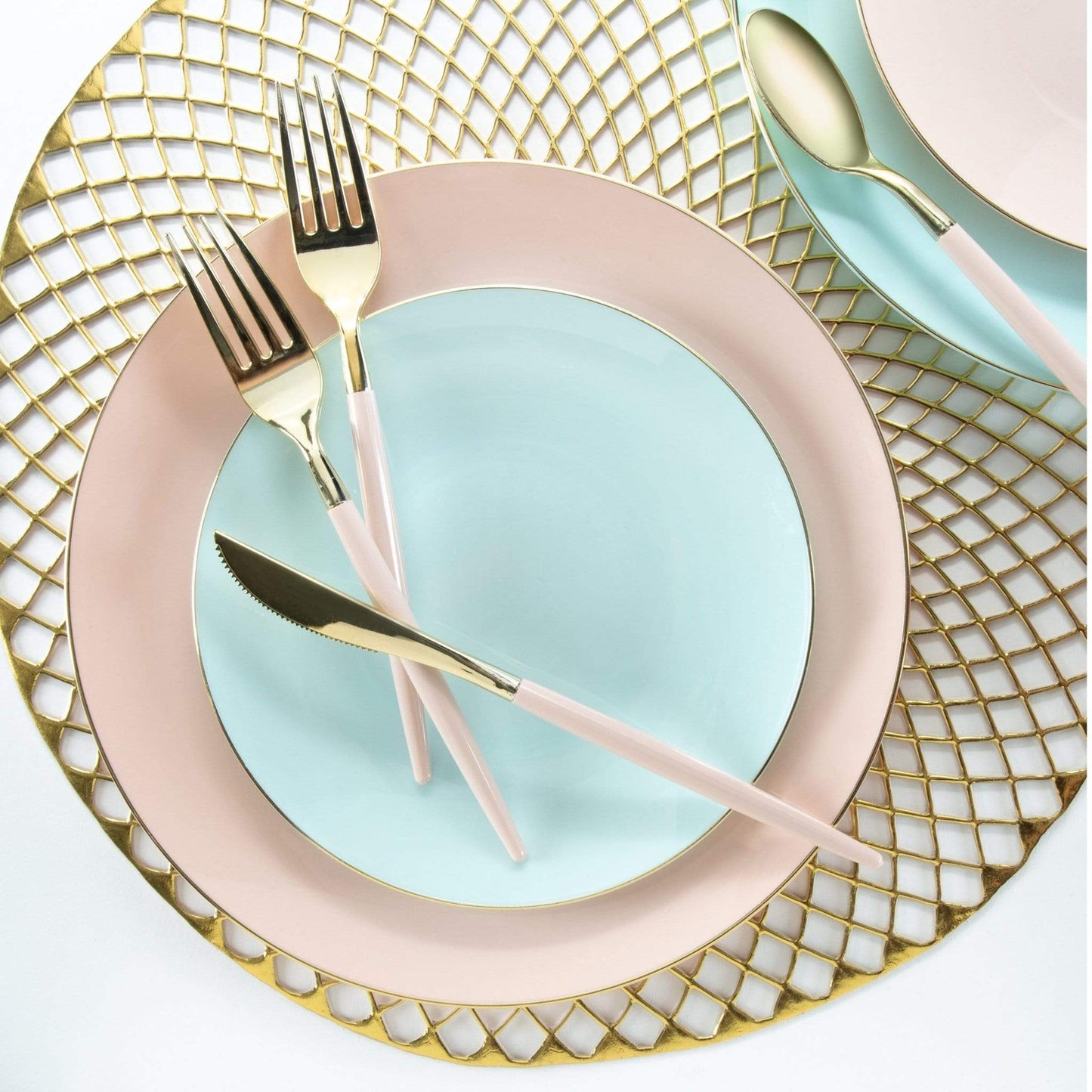 Round Mint • Gold Plastic Plates | 10 Pack