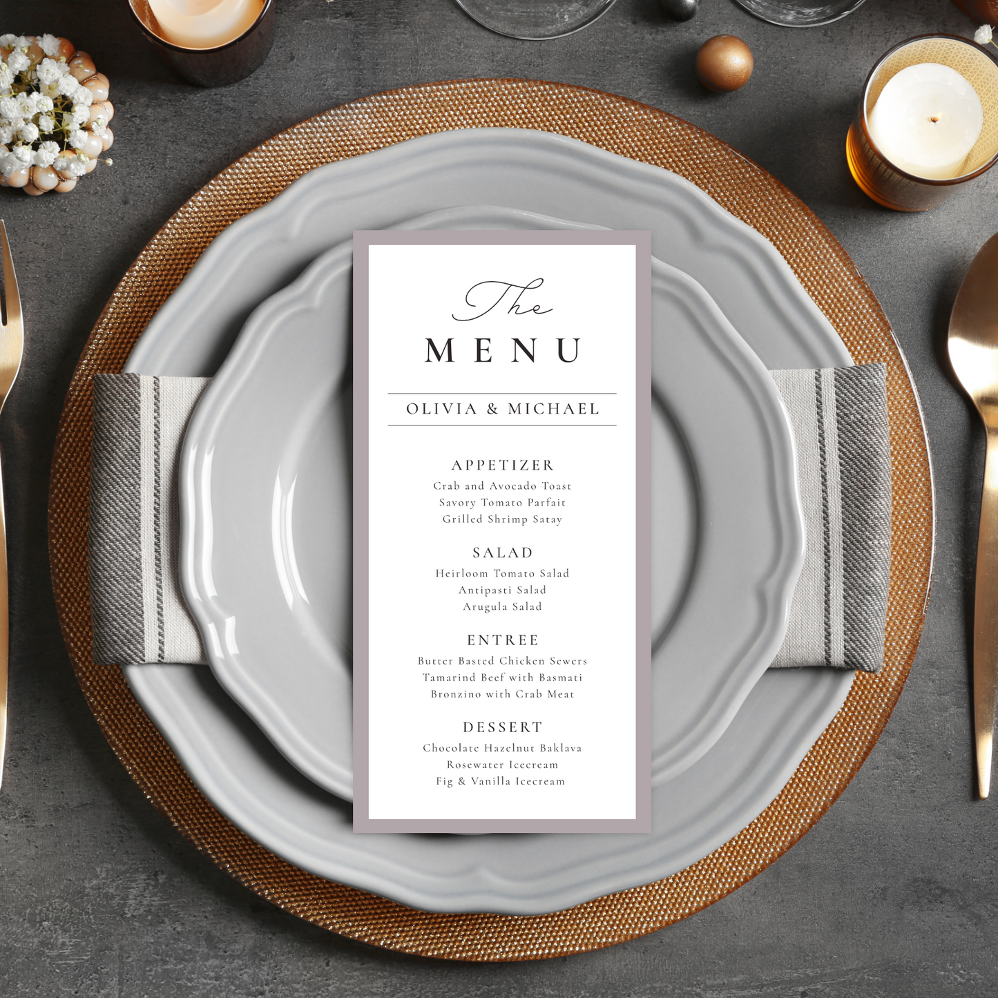 Elegant Wedding 4x9 Dinner Menu