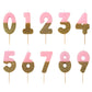 Pink and Gold Glitter Number 0-9 Candles