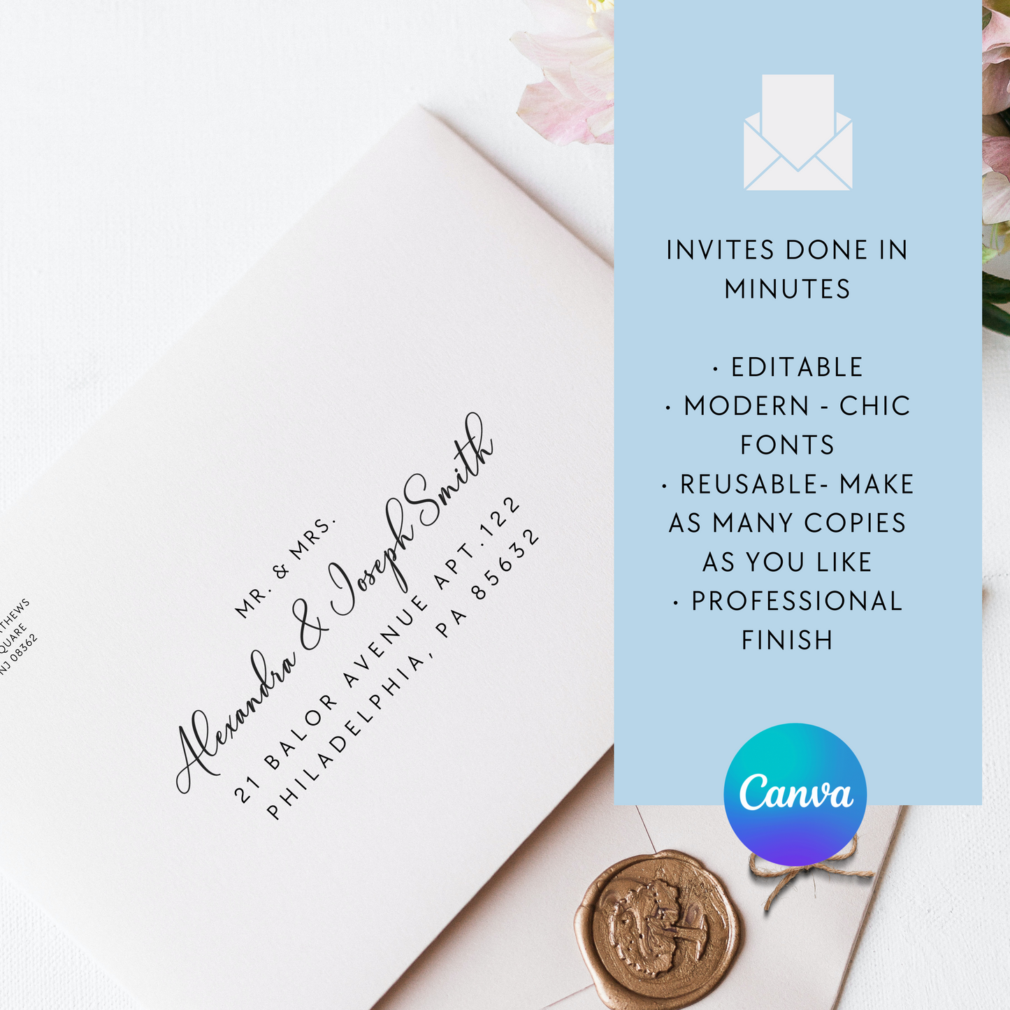Modern Elegance Addressed Wedding Envelope A9 Canva Template