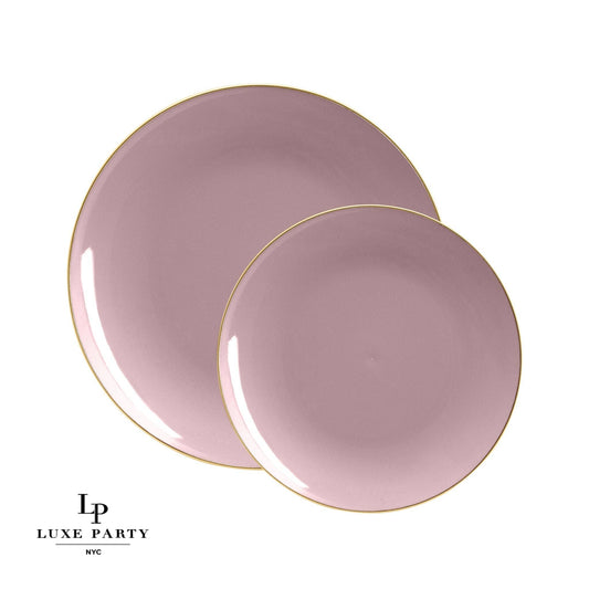Luxe Party - Round Mauve • Gold Plastic Plates | 10 Pack