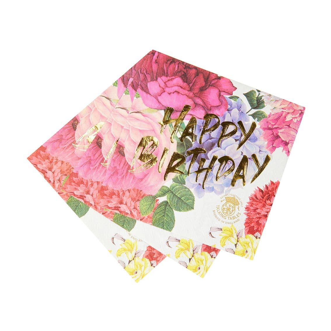 Floral Happy Birthday Napkins - 20 Pack