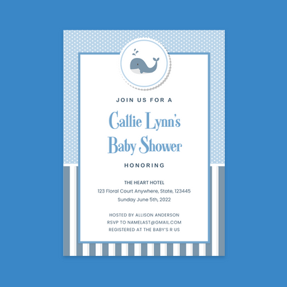 Nautical Baby Whale Baby Shower Invitation