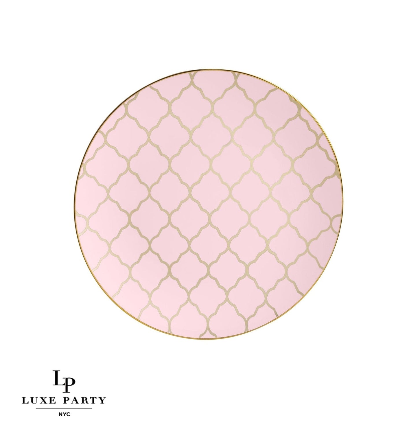 Round Blush • Gold Lattice Pattern Plastic Plates | 10 Pack