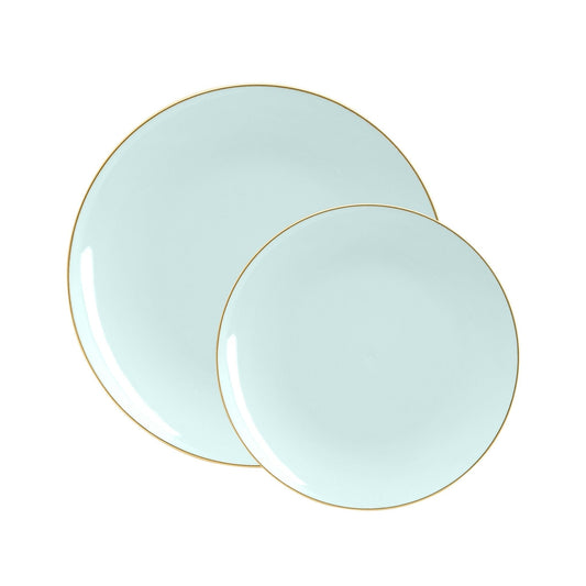 Round Mint • Gold Plastic Plates | 10 Pack