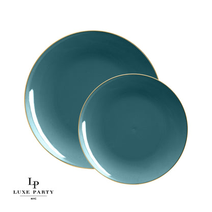 Round Teal • Gold Plastic Plates | 10 Pack